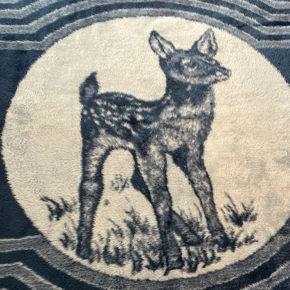 VTG San Marcos deer Soft Throw blanket Cobija Reversible Blue Baby/toddler RARE!